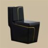 Modern bathroom one-piece toilet bowl set with pedestal sink- Matte Black with Gold Line - Image 4