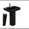 Modern bathroom one-piece toilet bowl set with pedestal sink- Matte Black with Gold Line - Image 2