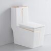 Modern bathroom one-piece toilet bowl set with pedestal sink- White with Gold Line - Image 6