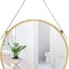 Round and Decorative Mirror with Iron Strap- GOLD