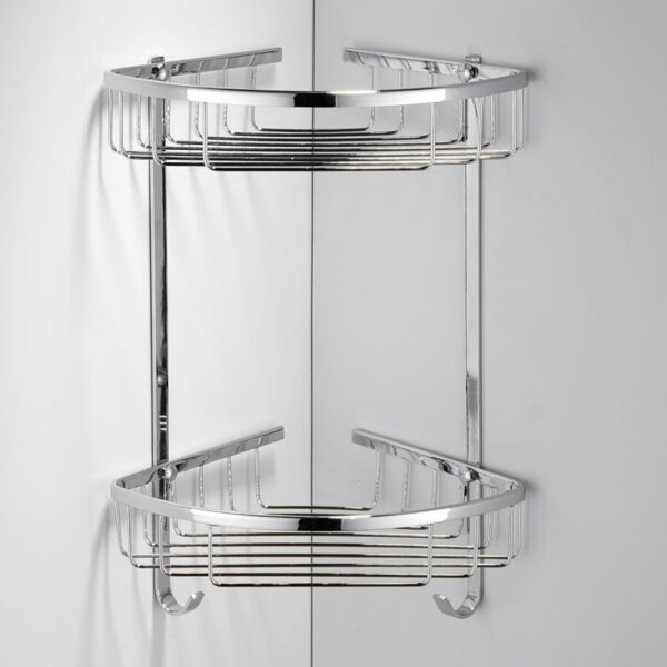 2-TIER STAINLESS STEEL CORNER CADDY- Polished Chrome finish