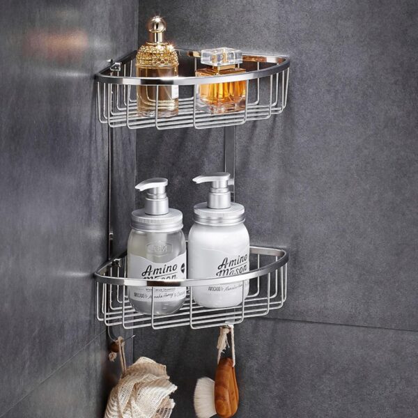 2-TIER STAINLESS STEEL CORNER CADDY- Polished Chrome finish - Image 3